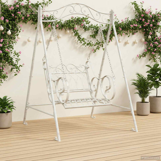 Panchina a Dondolo Acciaio 113 x 121,5 x 168 cm Bianco Antico