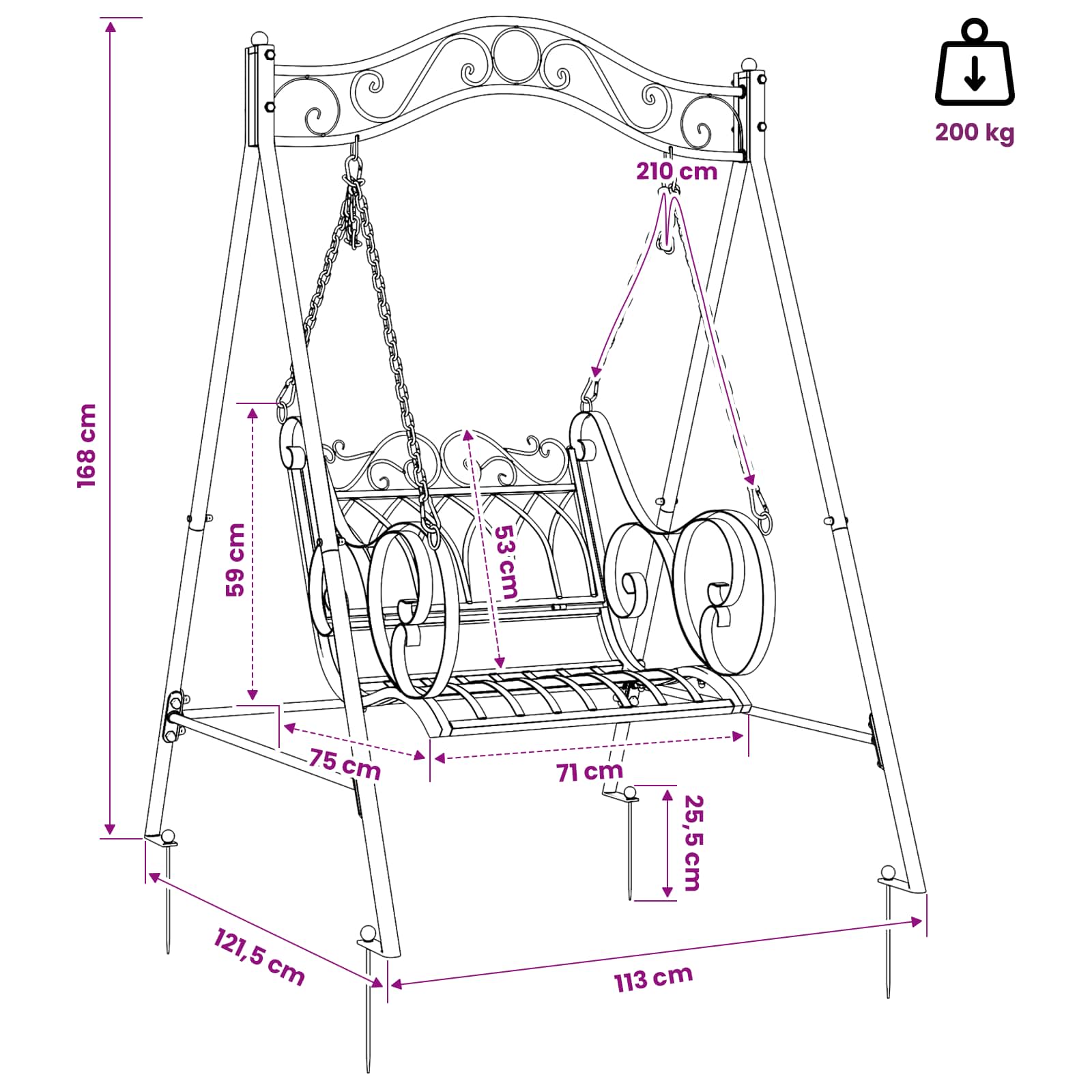 Panchina a Dondolo Acciaio 113 x 121,5 x 168 cm Bianco Antico | homemem39