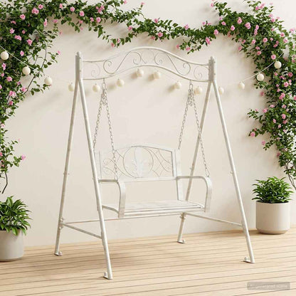 Panchina a Dondolo Acciaio 113 x 121,5 x 168 cm Bianco Antico | homemem39