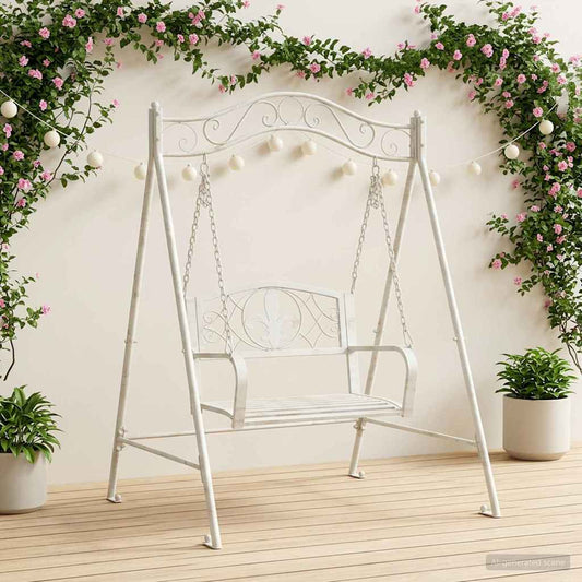 Panchina a Dondolo Acciaio 113 x 121,5 x 168 cm Bianco Antico