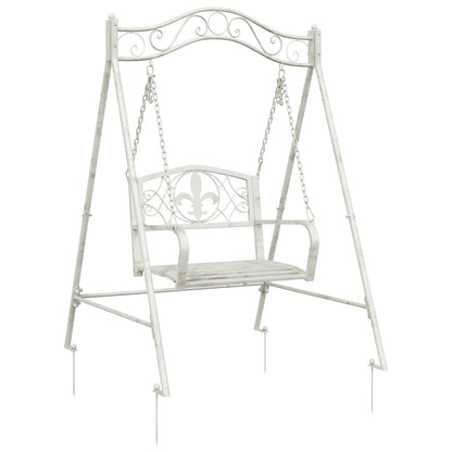 Panchina a Dondolo Acciaio 113 x 121,5 x 168 cm Bianco Antico | homemem39