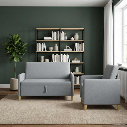 Set di Divani con Storage 2 pcs Grigio Chiaro Poliestere | homemem39