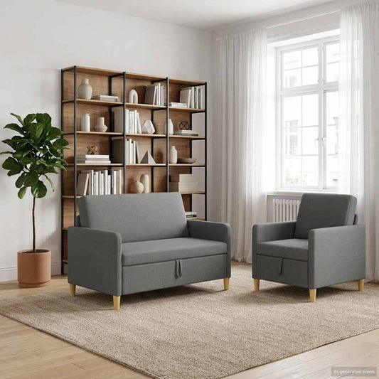 Set di Divani con Storage 2 pcs Grigio Scuro Poliestere | homemem39