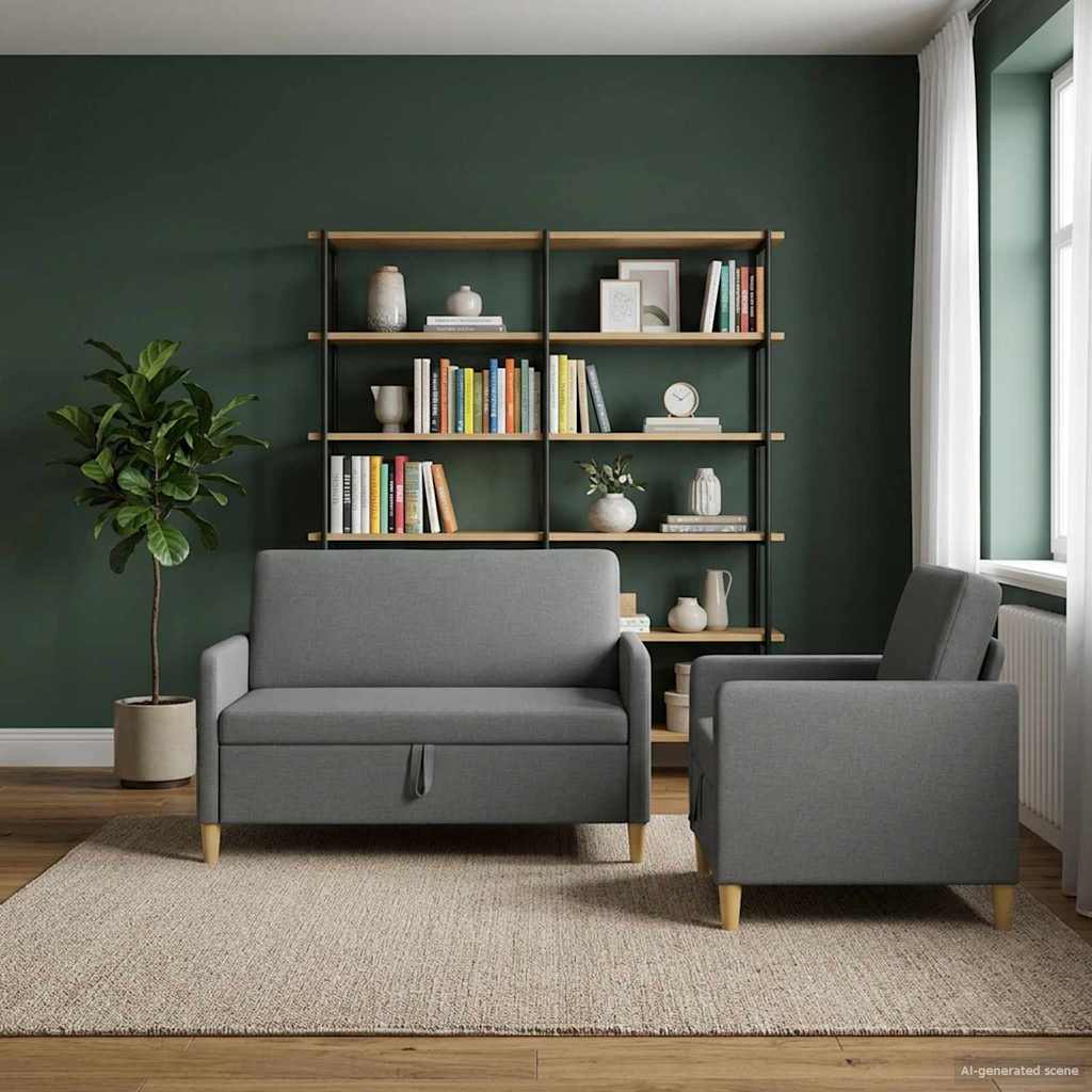 Set di Divani con Storage 2 pcs Grigio Scuro Poliestere | homemem39