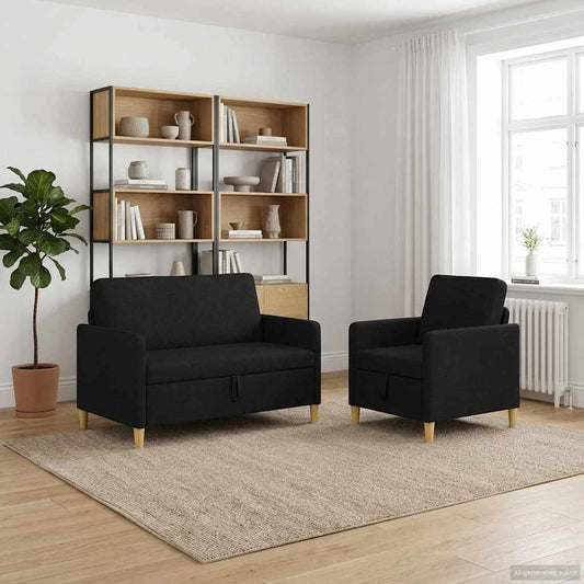 Set di Divani con Storage 2 pcs Nero Poliestere | homemem39