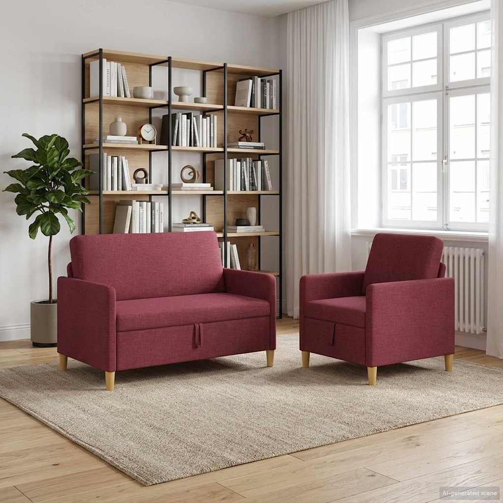 Set di Divani con Storage 2 pcs Rosso Vino Poliestere | homemem39