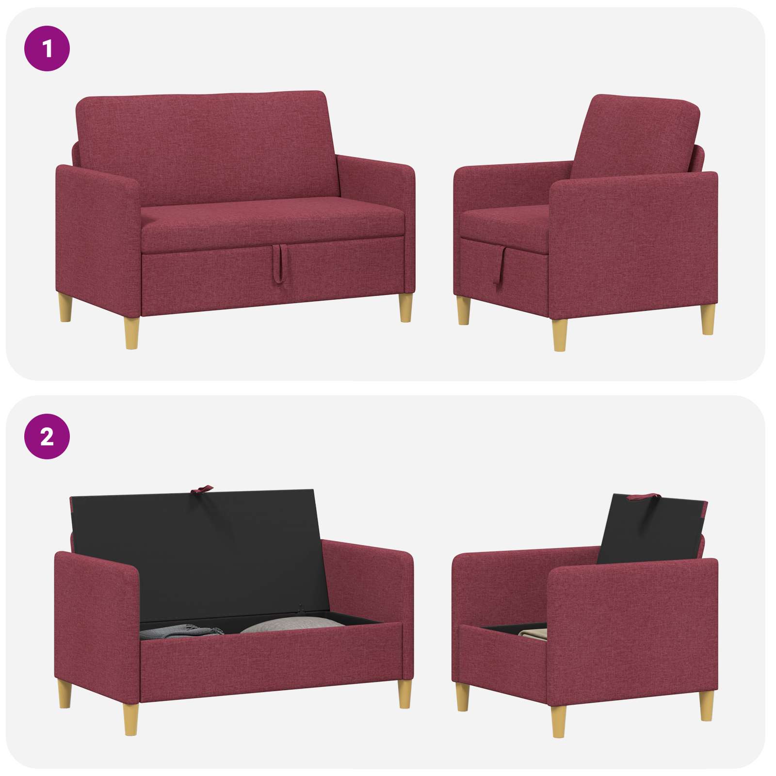 Set di Divani con Storage 2 pcs Rosso Vino Poliestere | homemem39