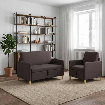 Set di Divani con Storage 2 pcs Marrone Scuro Poliestere | homemem39