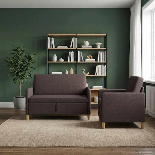 Set di Divani con Storage 2 pcs Marrone Scuro Poliestere | homemem39