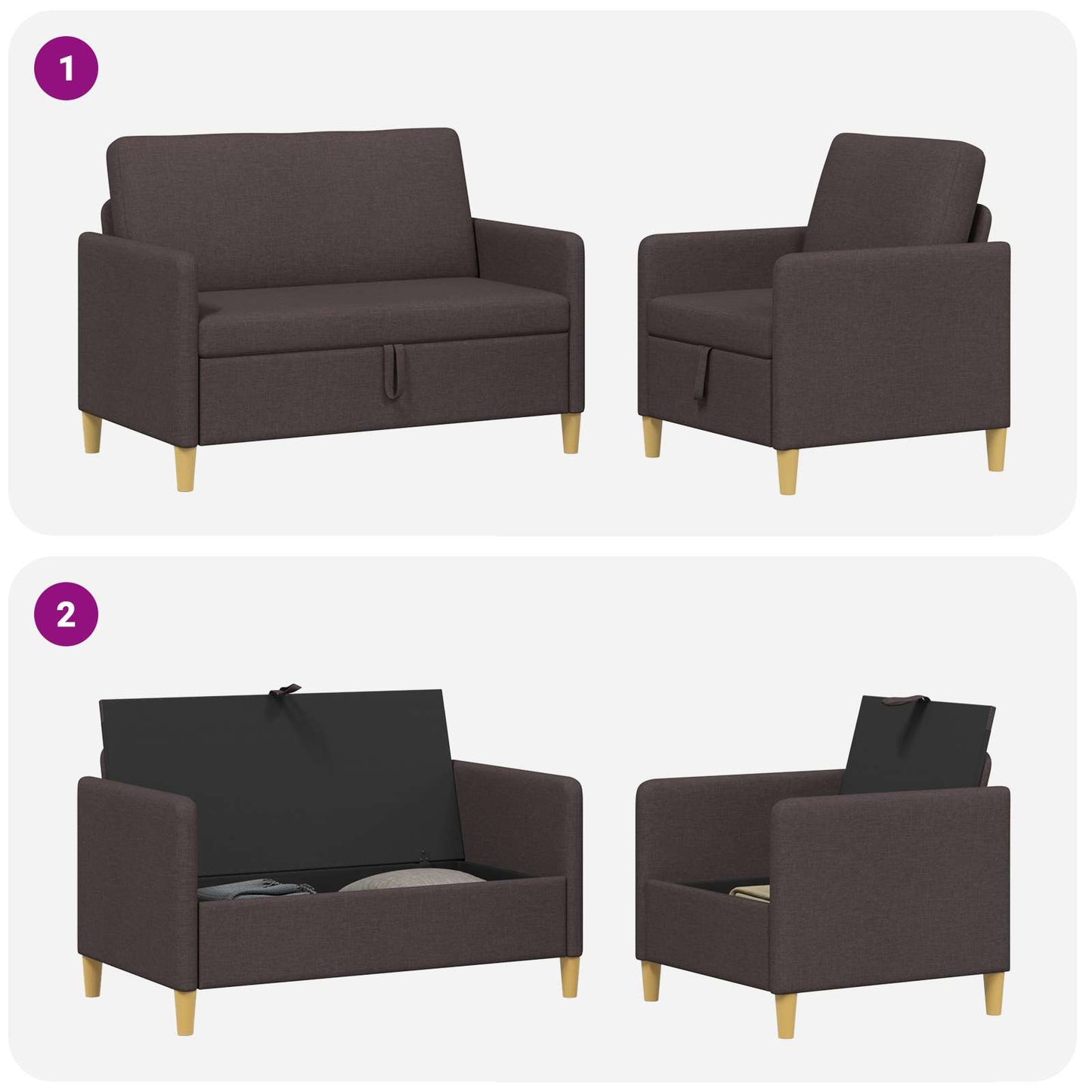 Set di Divani con Storage 2 pcs Marrone Scuro Poliestere | homemem39