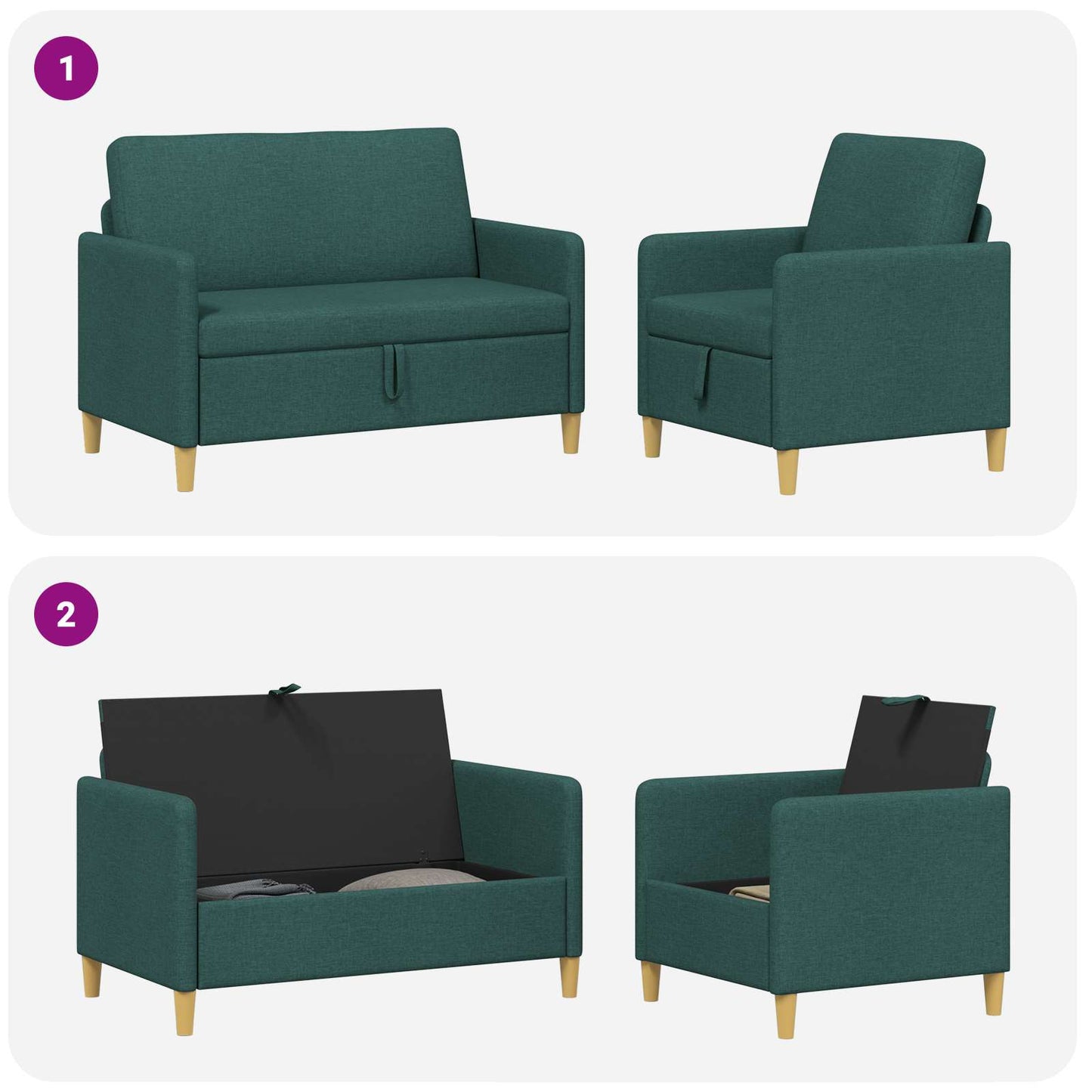 Set di Divani con Storage 2 pcs Verde Scuro Poliestere | homemem39