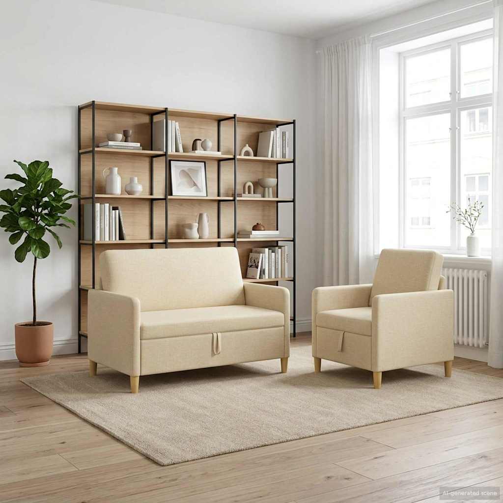 Set di Divani con Storage 2 pcs Crema Poliestere | homemem39