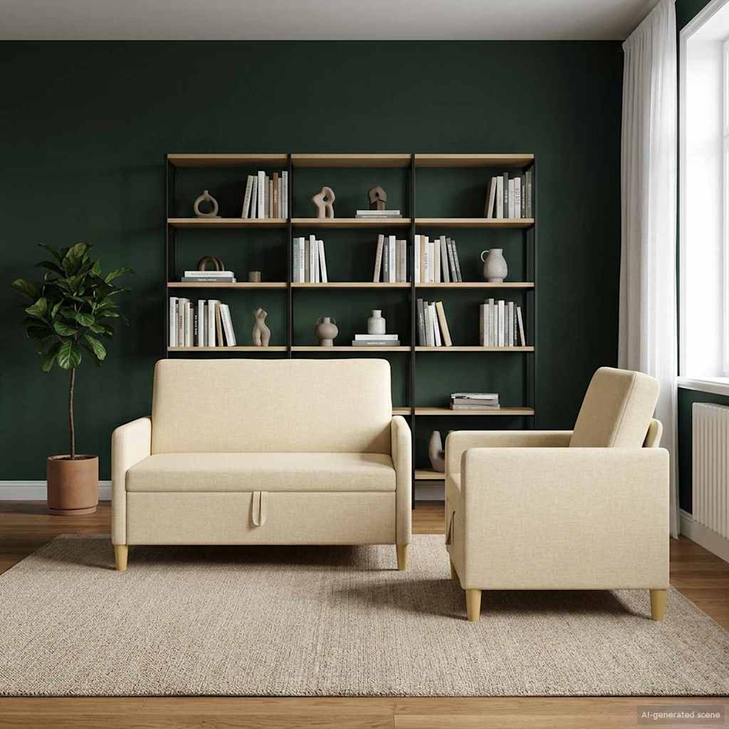 Set di Divani con Storage 2 pcs Crema Poliestere | homemem39