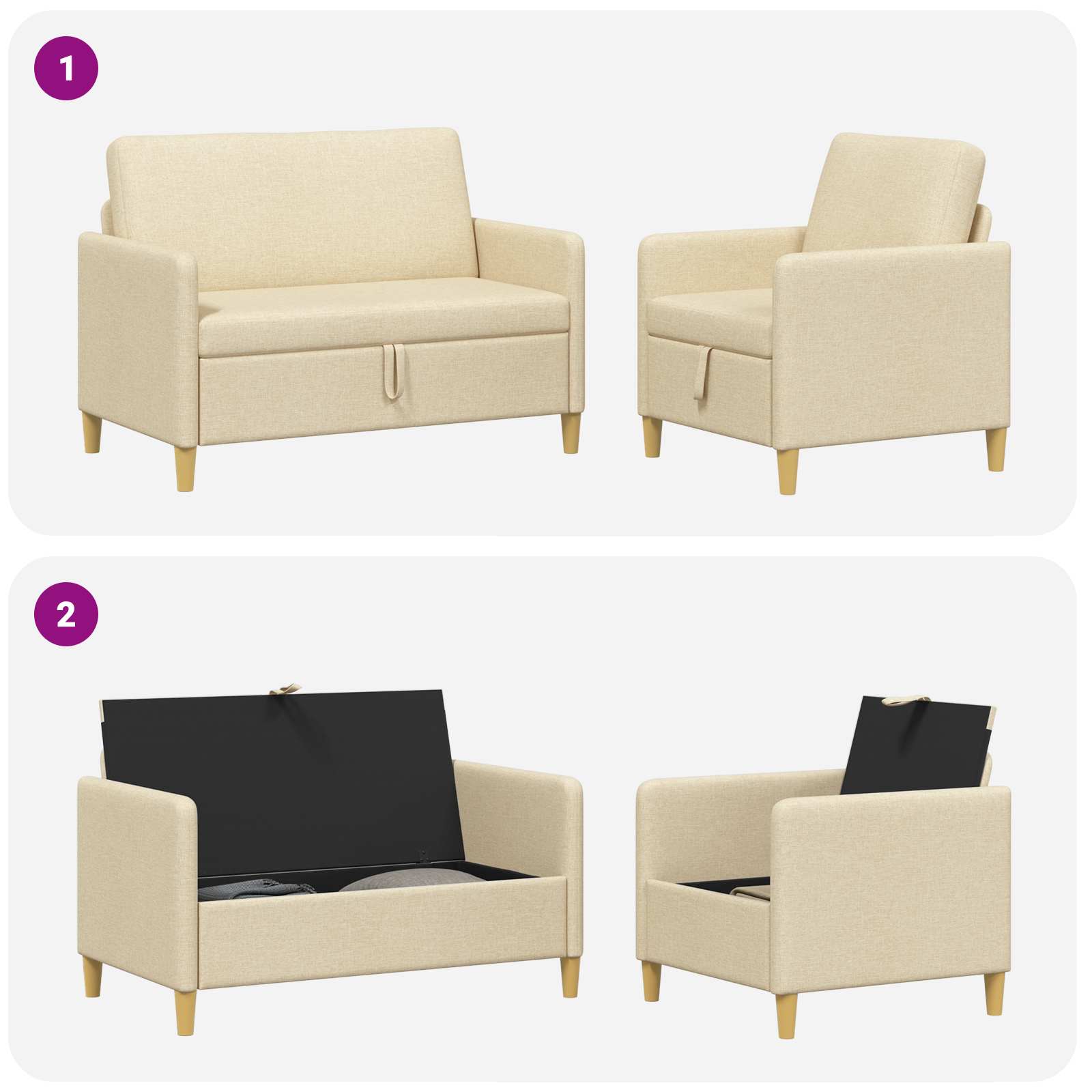 Set di Divani con Storage 2 pcs Crema Poliestere | homemem39