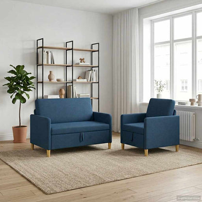 Set di Divani con Storage 2 pcs Blu Poliestere | homemem39