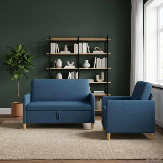 Set di Divani con Storage 2 pcs Blu Poliestere | homemem39