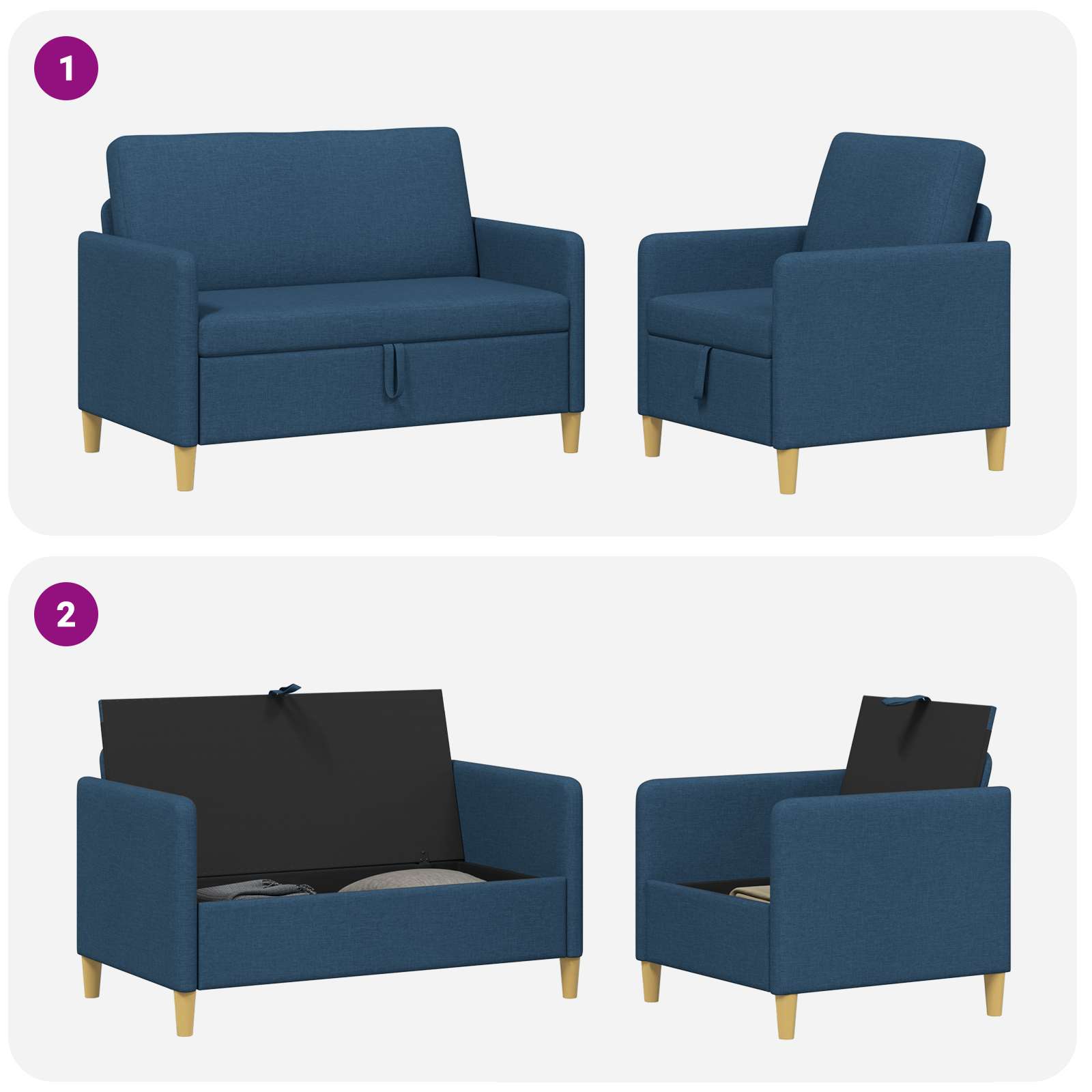 Set di Divani con Storage 2 pcs Blu Poliestere | homemem39