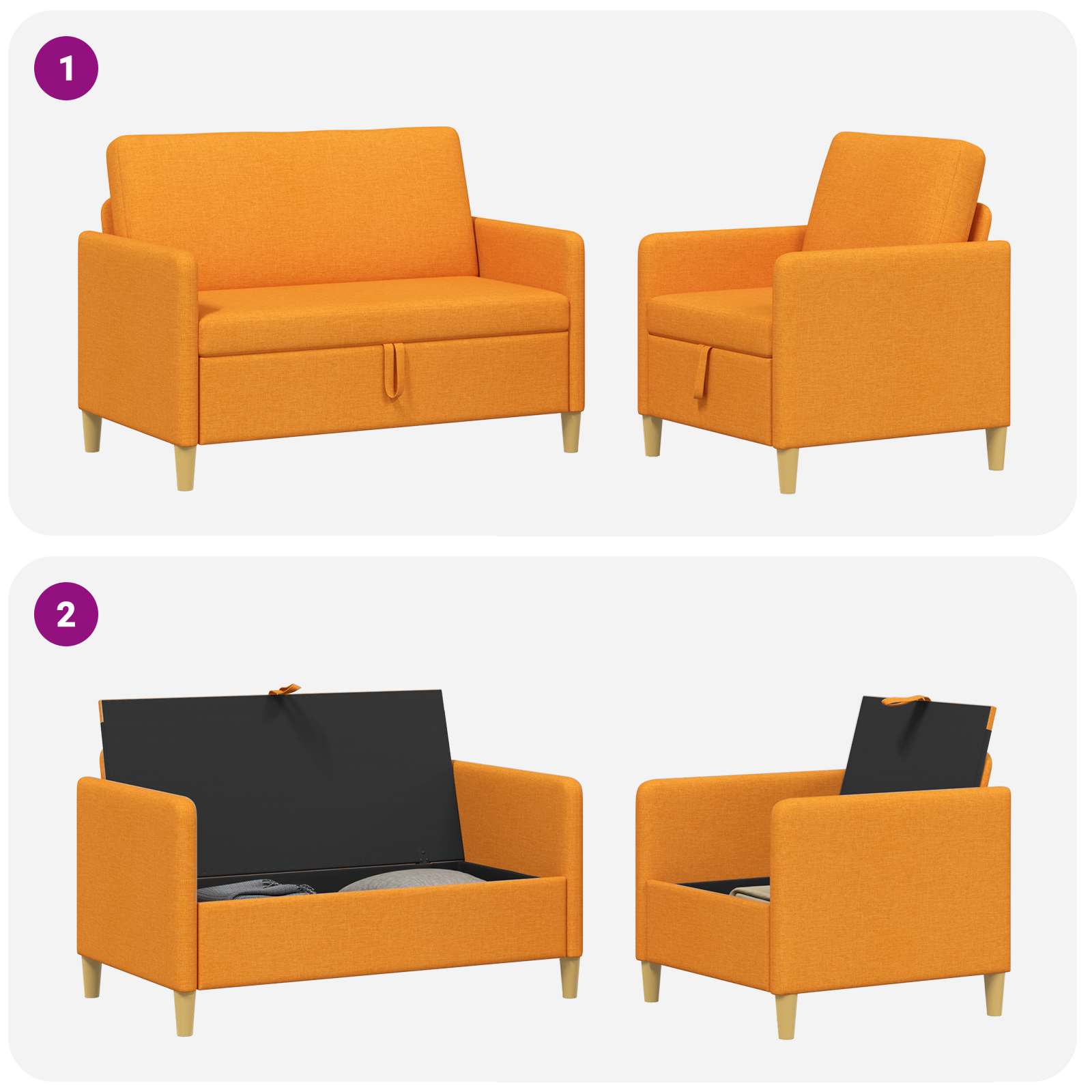 Set di Divani con Storage 2 pcs Giallo Scuro Poliestere | homemem39