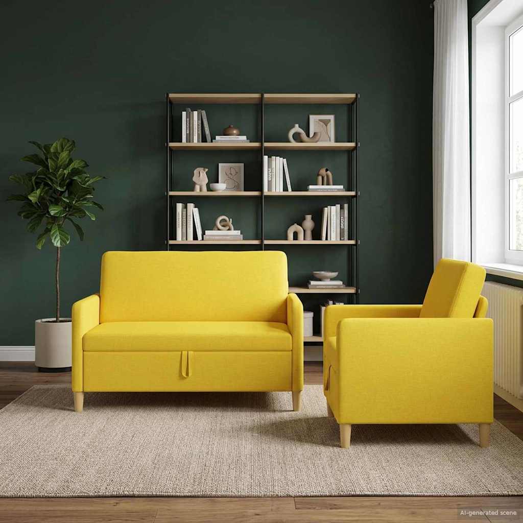 Set di Divani con Storage 2 pcs Giallo Chiaro Poliestere | homemem39