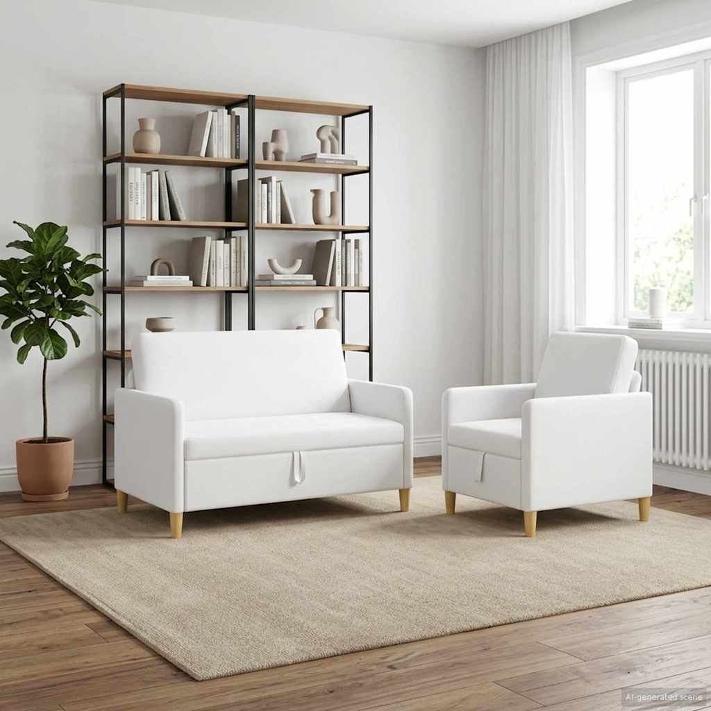 Set di Divani con Storage 2 pcs Bianco Poliestere | homemem39