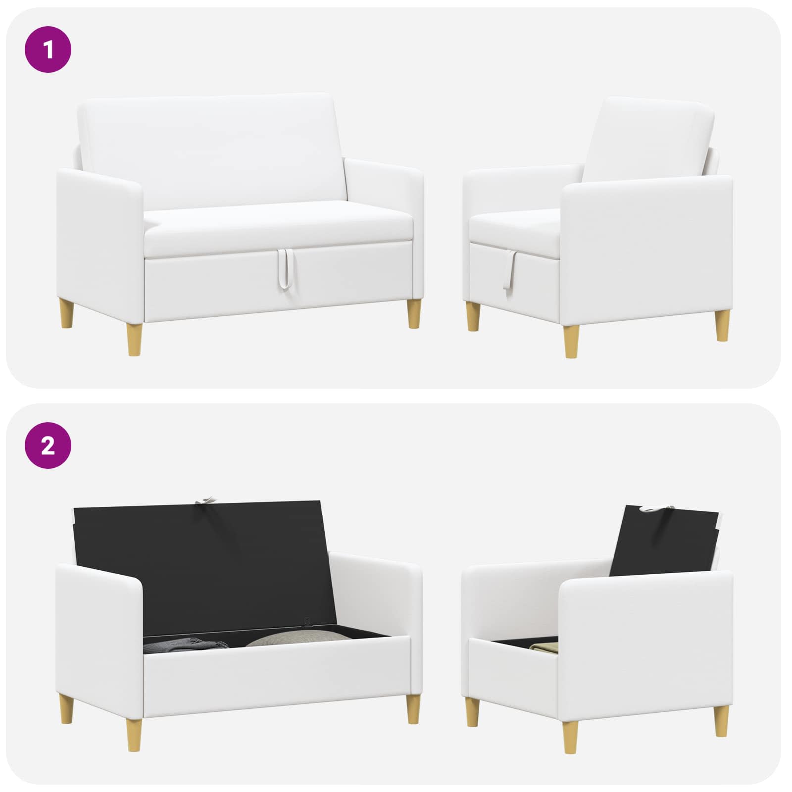Set di Divani con Storage 2 pcs Bianco Poliestere | homemem39