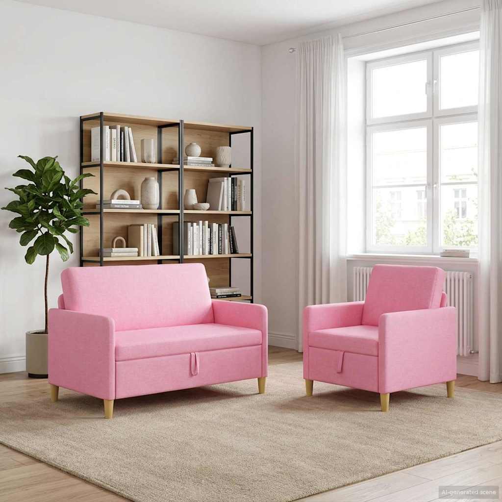 Set di Divani con Storage 2 pcs Rosa Poliestere | homemem39