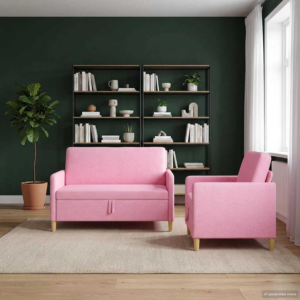 Set di Divani con Storage 2 pcs Rosa Poliestere | homemem39
