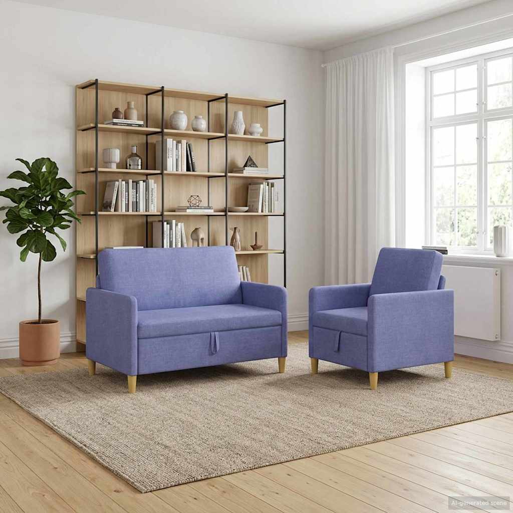 Set di Divani con Storage 2 pcs Blu jeans Poliestere | homemem39