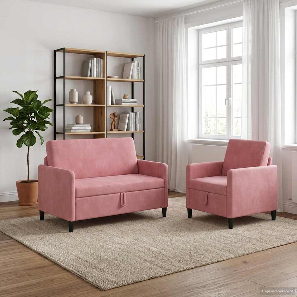 Set di Divani con Storage 2 pz Rosa Poliestere | homemem39