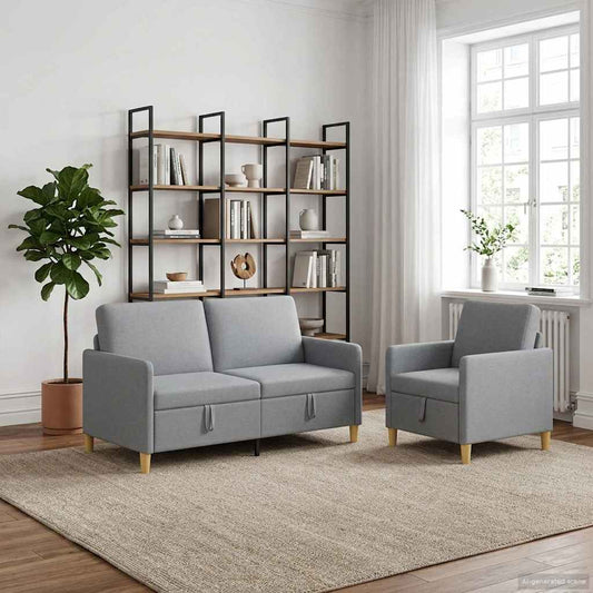 Set di Divani con Storage 2 pz Grigio Chiaro Poliestere