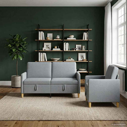 Set di Divani con Storage 2 pz Grigio Chiaro Poliestere
