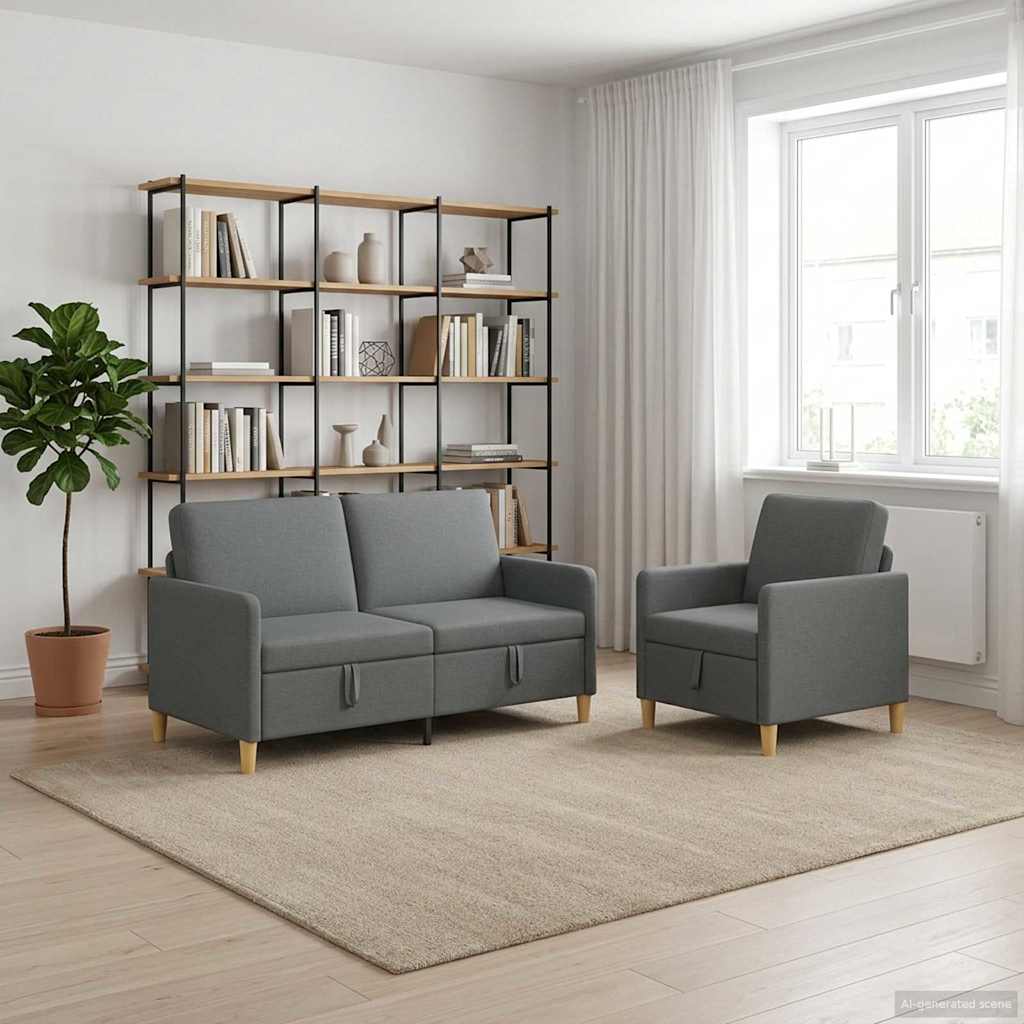 Set di Divani con Storage 2 pcs Grigio Scuro Poliestere | homemem39