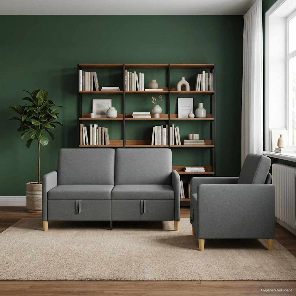 Set di Divani con Storage 2 pcs Grigio Scuro Poliestere | homemem39