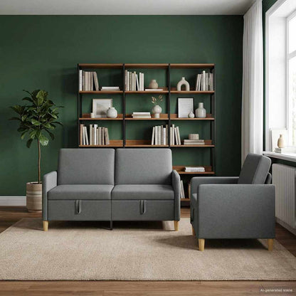 Set di Divani con Storage 2 pz Grigio Scuro Poliestere