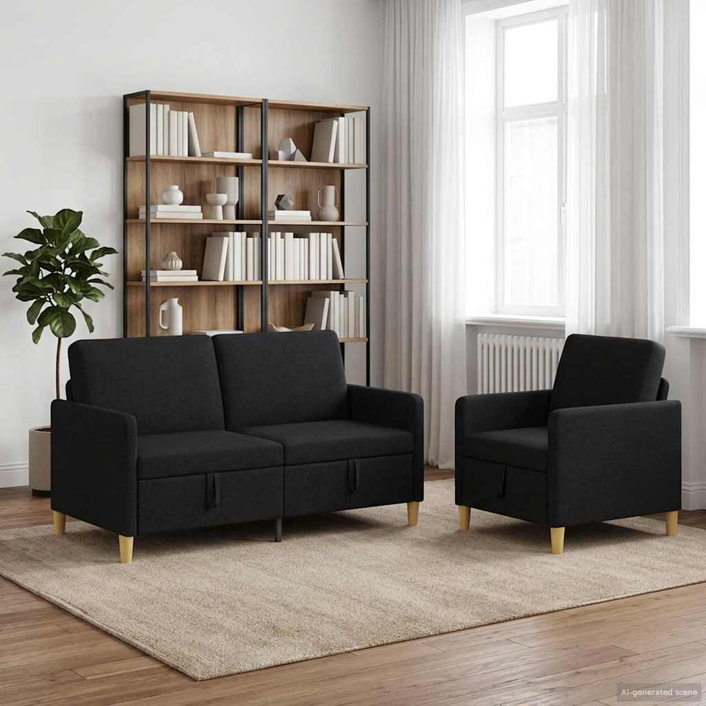 Set di Divani con Storage 2 pcs Nero Poliestere | homemem39