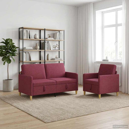 Set di Divani con Storage 2 pcs Rosso Vino Poliestere | homemem39