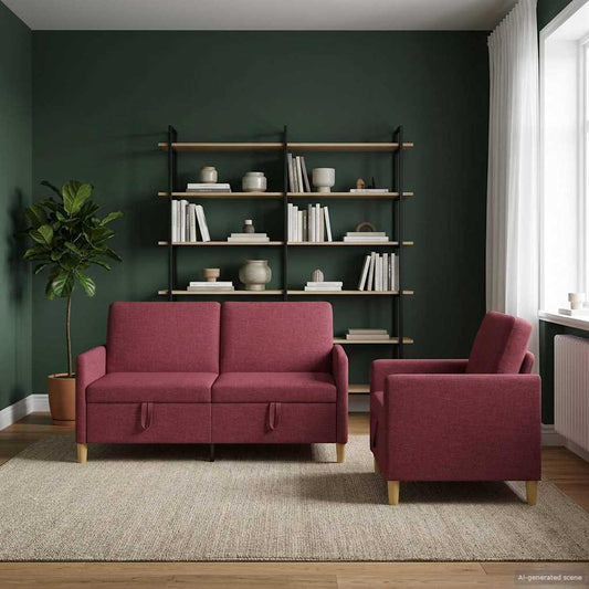 Set di Divani con Storage 2 pcs Rosso Vino Poliestere | homemem39