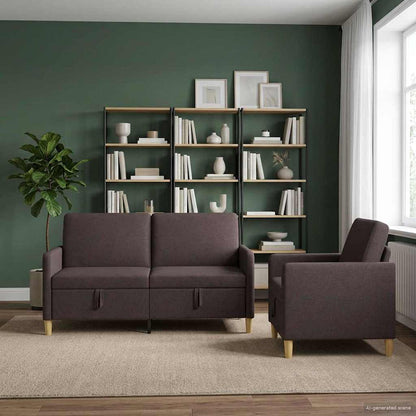 Set di Divani con Storage 2 pcs Marrone Scuro Poliestere | homemem39