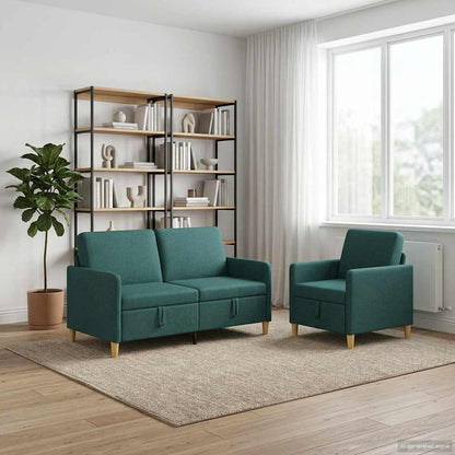 Set di Divani con Storage 2 pcs Verde Scuro Poliestere | homemem39
