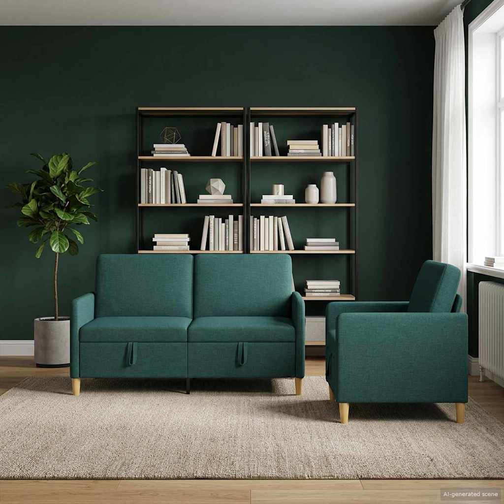 Set di Divani con Storage 2 pcs Verde Scuro Poliestere | homemem39