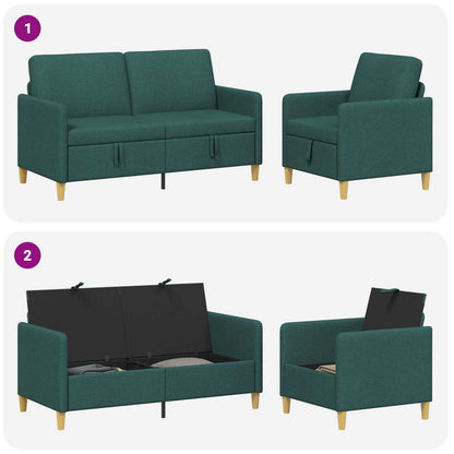 Set di Divani con Storage 2 pz Verde Scuro Poliestere