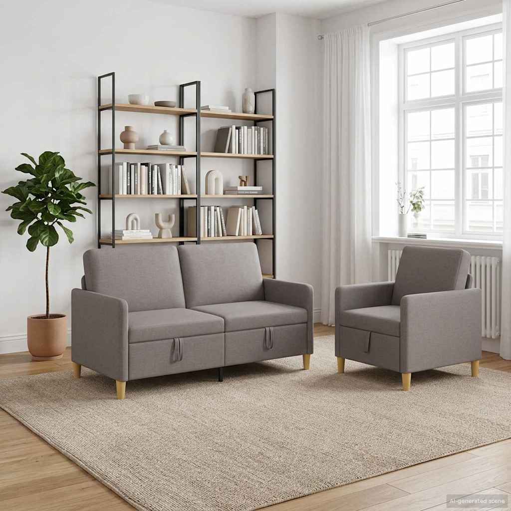 Set di Divani con Storage 2 pcs Tortora Poliestere | homemem39
