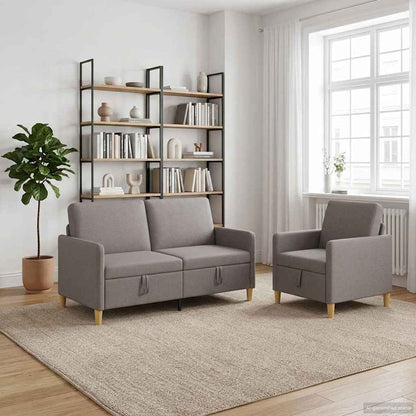 Set di Divani con Storage 2 pz Tortora Poliestere
