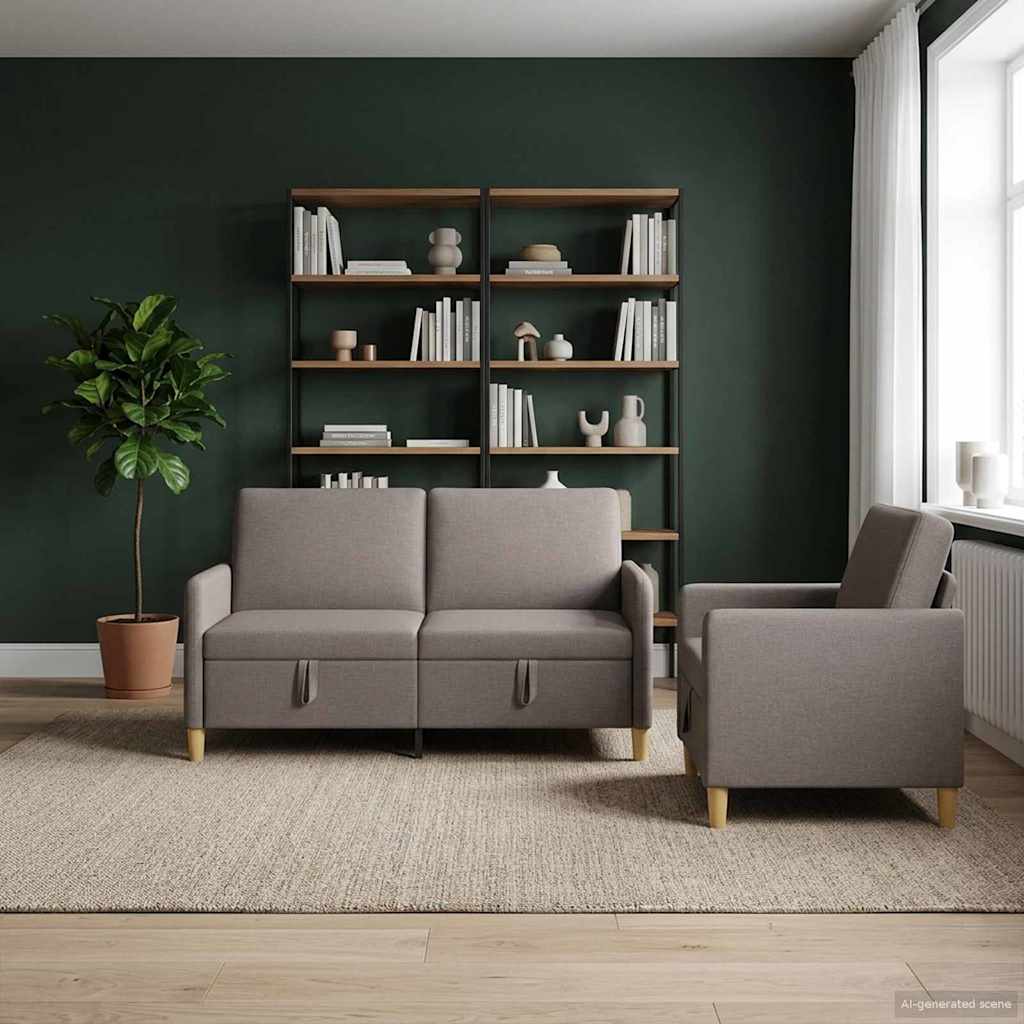 Set di Divani con Storage 2 pcs Tortora Poliestere | homemem39