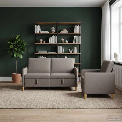 Set di Divani con Storage 2 pcs Tortora Poliestere | homemem39