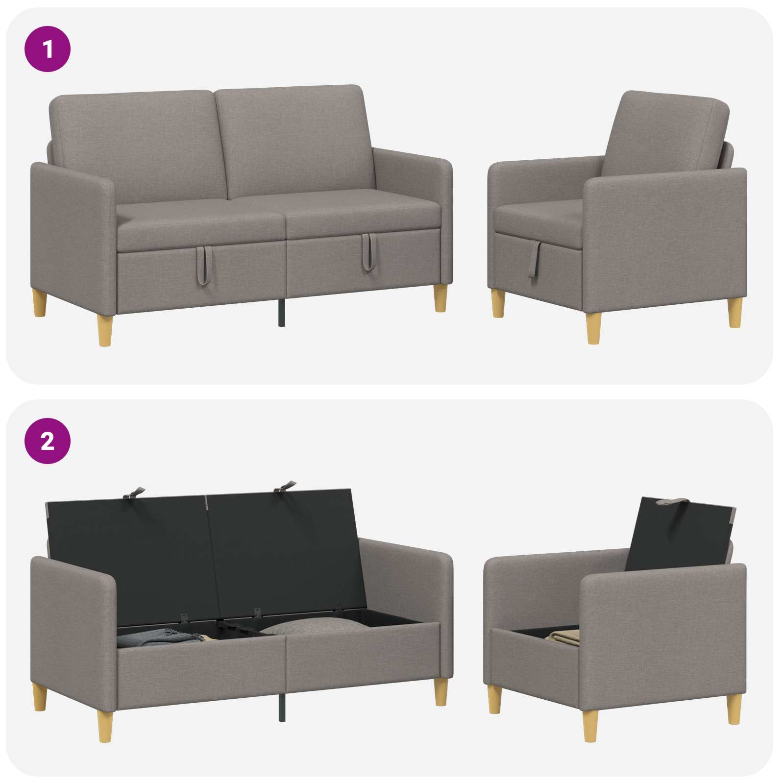 Set di Divani con Storage 2 pcs Tortora Poliestere | homemem39