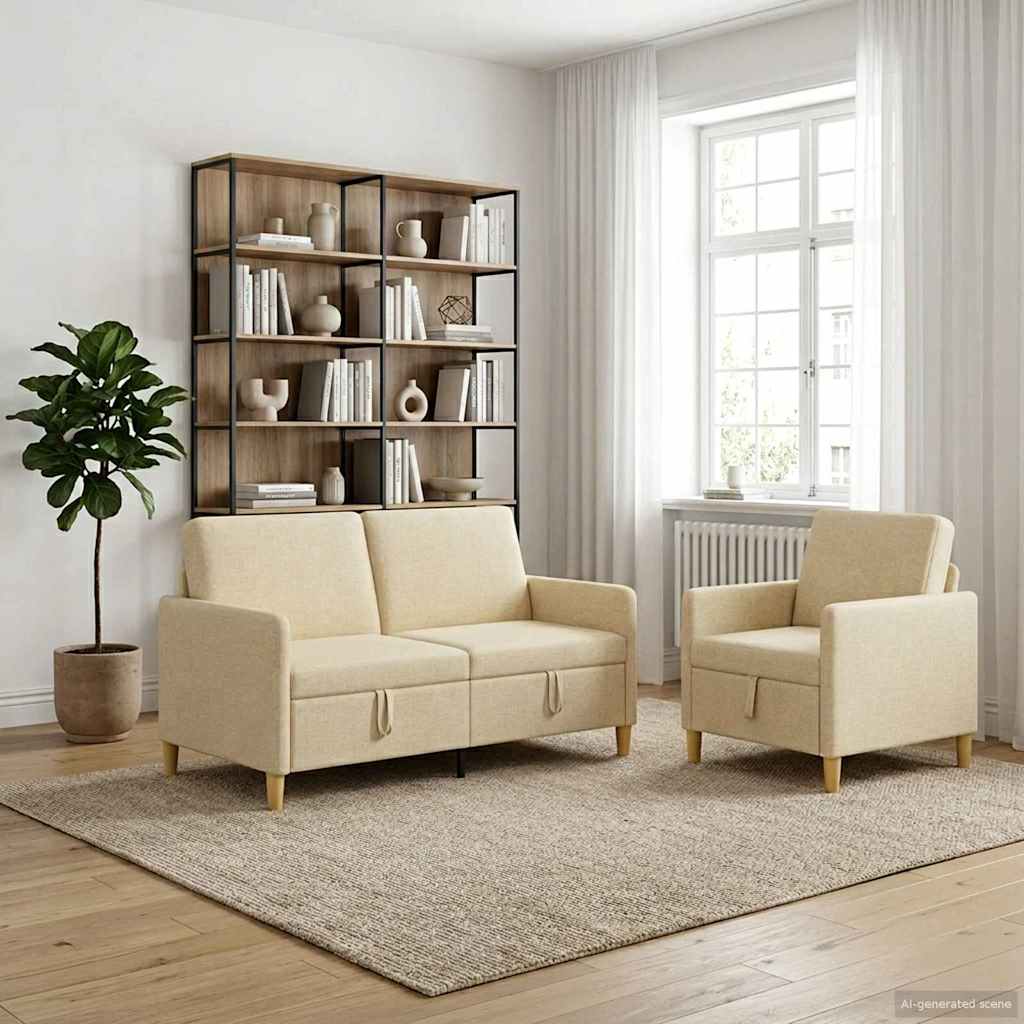 Set di Divani con Storage 2 pcs Crema Poliestere | homemem39