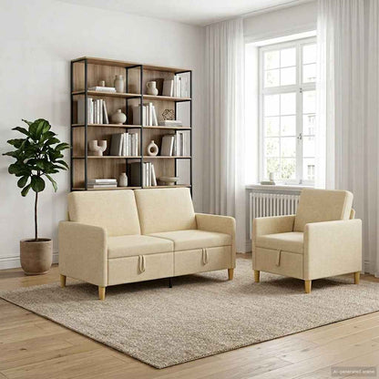 Set di Divani con Storage 2 pcs Crema Poliestere | homemem39