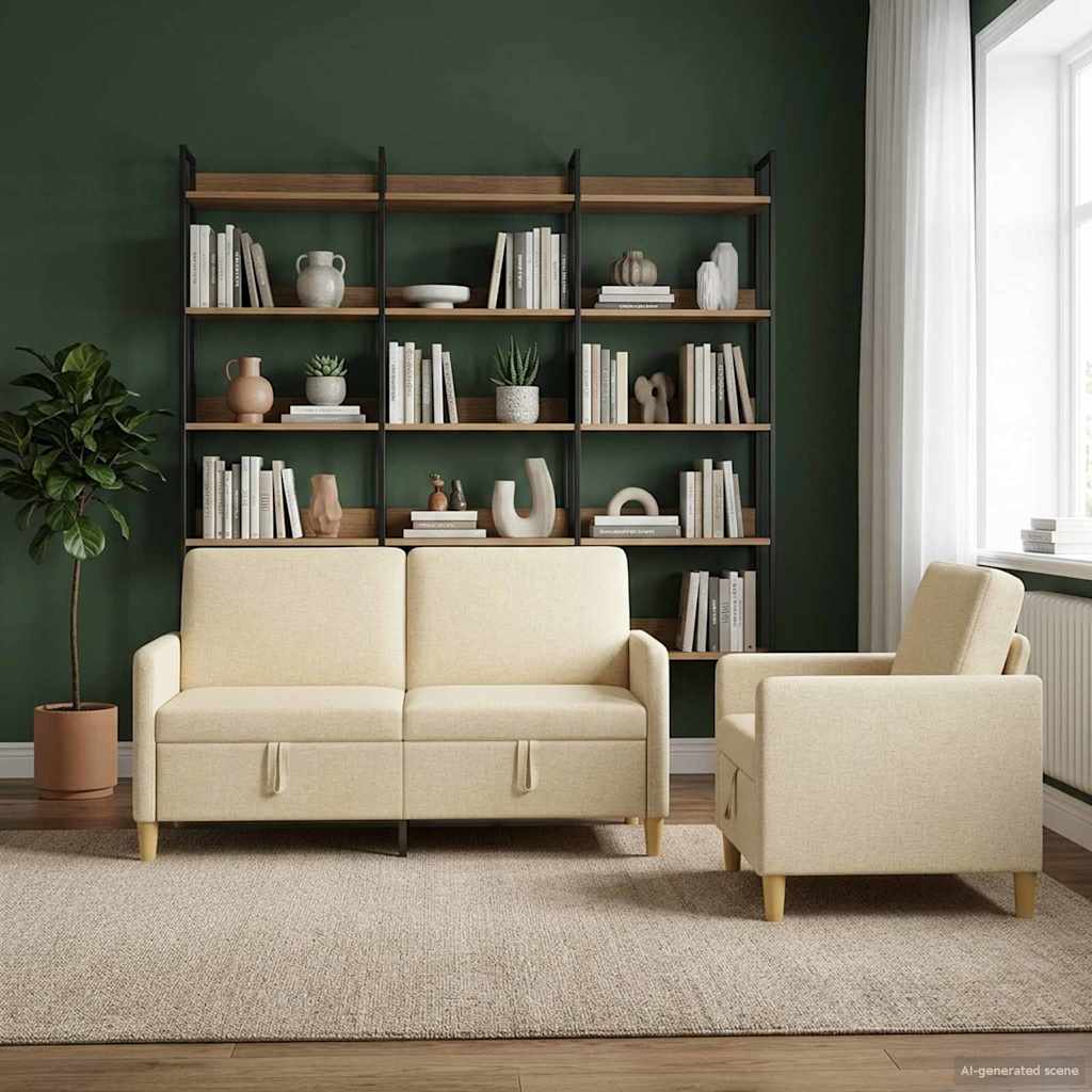 Set di Divani con Storage 2 pcs Crema Poliestere | homemem39