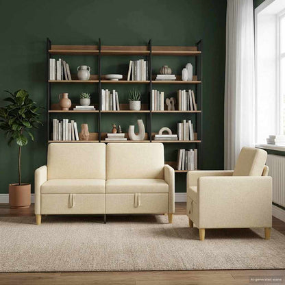 Set di Divani con Storage 2 pcs Crema Poliestere | homemem39